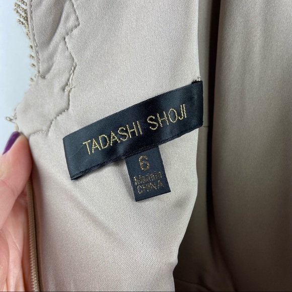 Tadashi Shoji 6 Gold Sequin Lace Floral Sheer Cocktail Party MOB Dress Paillette - Picture 10 of 12